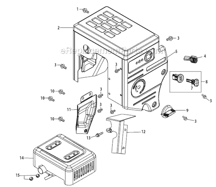 Muffler and Controls Diagram and Parts List for 2010 Yard Man Snow Blower